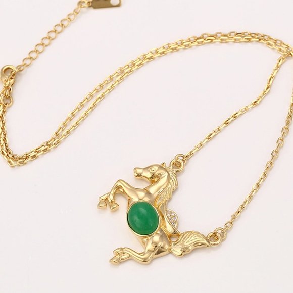 Precious Jade Horse 18KGP Necklace - Picture 6 of 9
